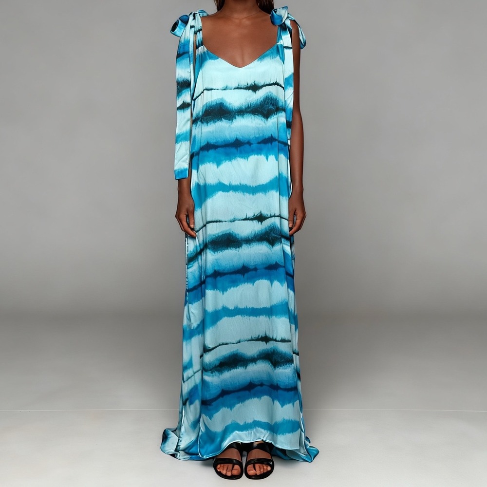 Gypsiana Collective Satin Tie Shoulder Maxi Dress Resort Wear Boho Wedding Large